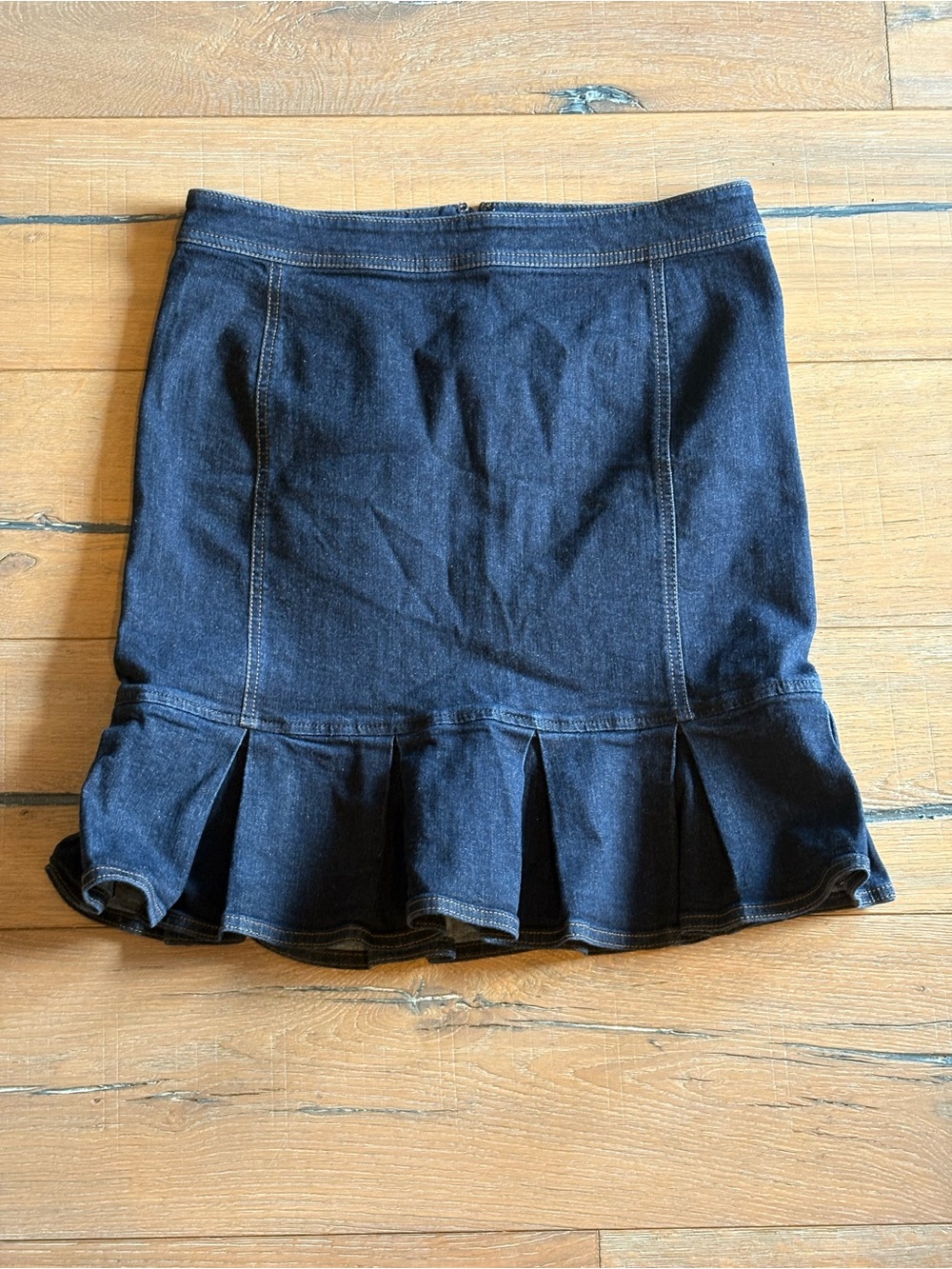 Ann Taylor Dark Blue Denim Ruffle-Hem Mini Skirt